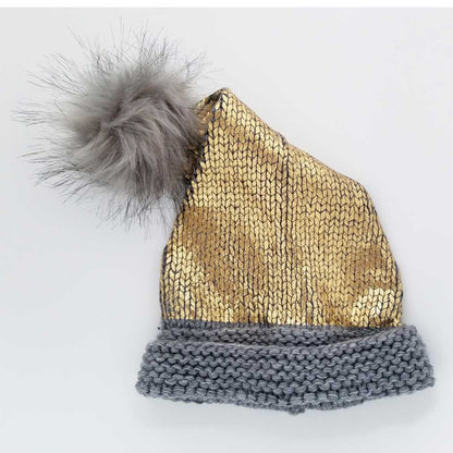 Handcrafted Rose Gold and Silver Shimmer Winter Fun Hat - Festive Holiday Baby & Children's Sparkly Metallic Stocking Cap