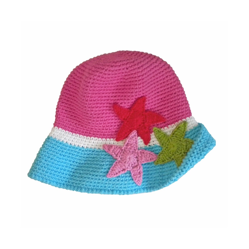 Hand Knit  Girls Crocheted Sunhat Star Fish 2-6 Years