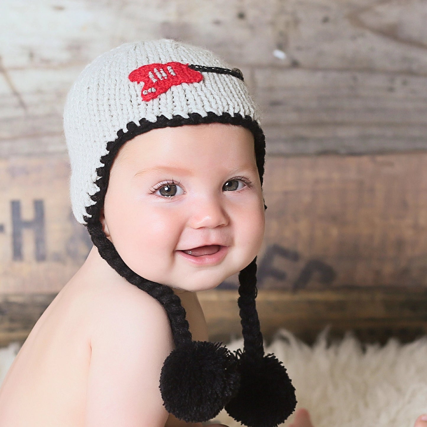 Hand Knit Children Baby  Boy Rockstar Guitar Beanie Hat Crochet detail