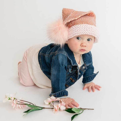 Handcrafted Rose Gold and Silver Shimmer Winter Fun Hat - Festive Holiday Baby & Children's Sparkly Metallic Stocking Cap