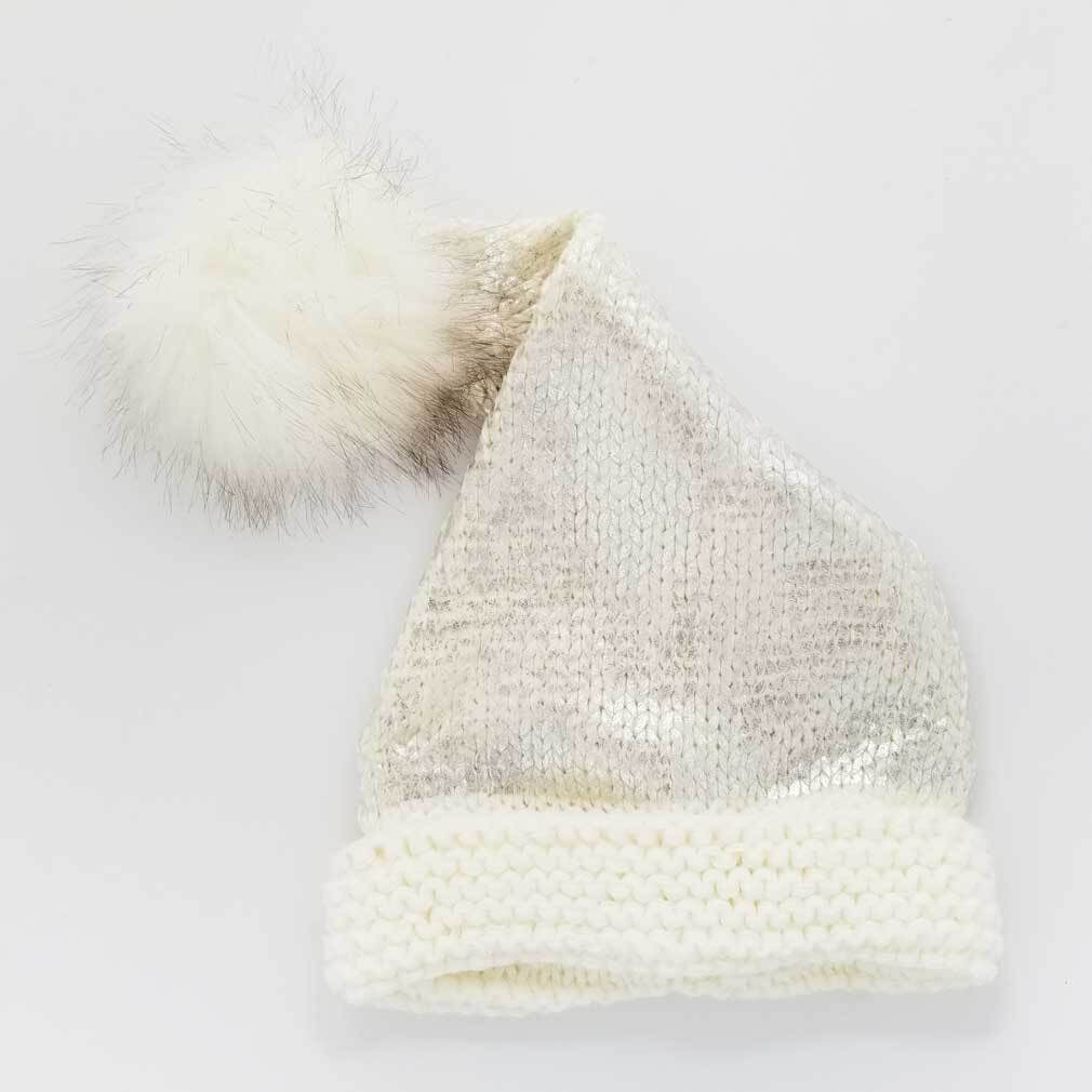 Handcrafted Rose Gold and Silver Shimmer Winter Fun Hat - Festive Holiday Baby & Children's Sparkly Metallic Stocking Cap
