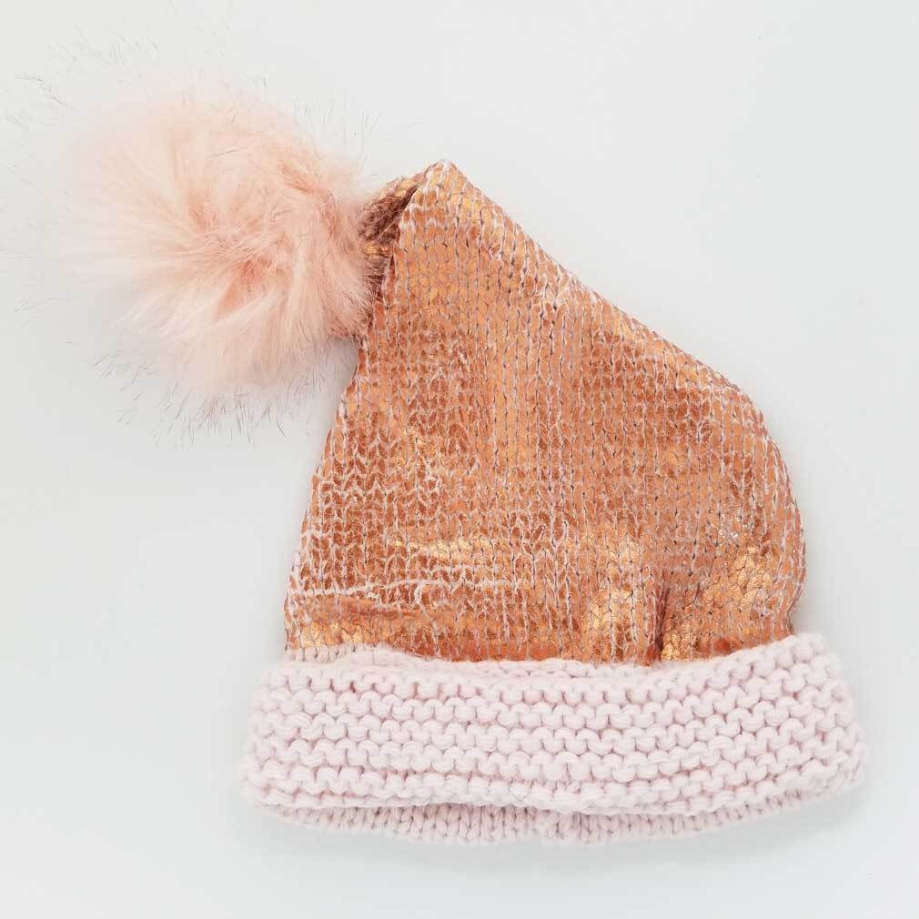 Handcrafted Rose Gold and Silver Shimmer Winter Fun Hat - Festive Holiday Baby & Children's Sparkly Metallic Stocking Cap