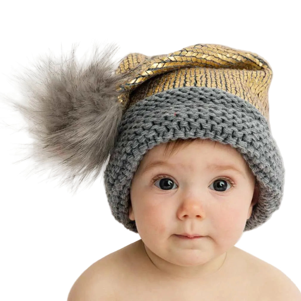 Handcrafted Rose Gold and Silver Shimmer Winter Fun Hat - Festive Holiday Baby & Children's Sparkly Metallic Stocking Cap