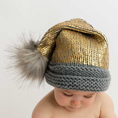 Handcrafted Rose Gold and Silver Shimmer Winter Fun Hat - Festive Holiday Baby & Children's Sparkly Metallic Stocking Cap