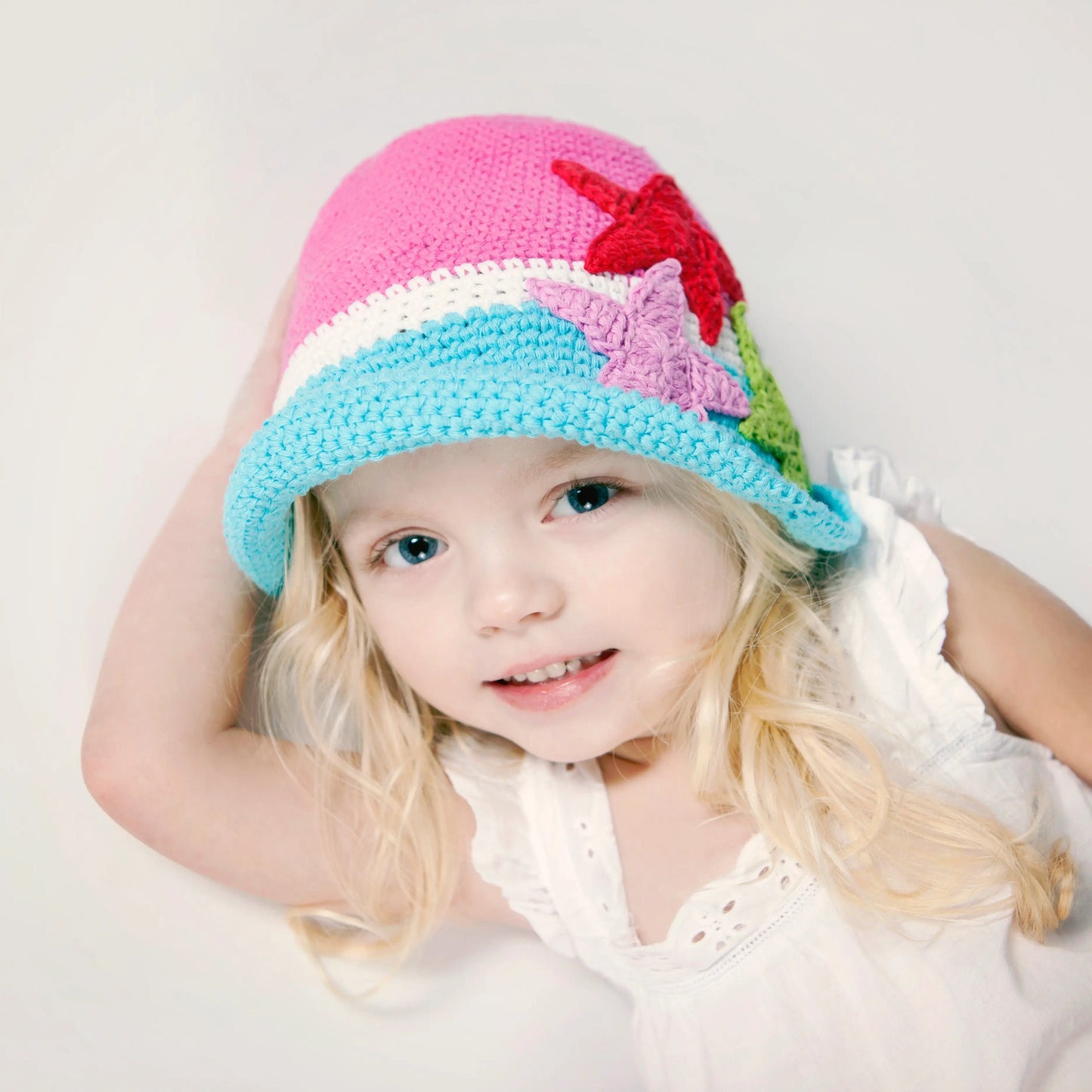 Hand Knit  Girls Crocheted Sunhat Star Fish 2-6 Years