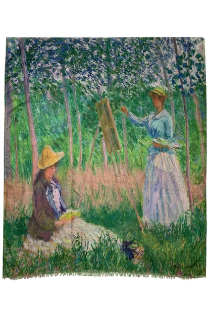 Monet's "In the Woods at Giverny" Artistic Fashion Scarf - Elegant Impressionist Painting Print Wearable Art Accessory