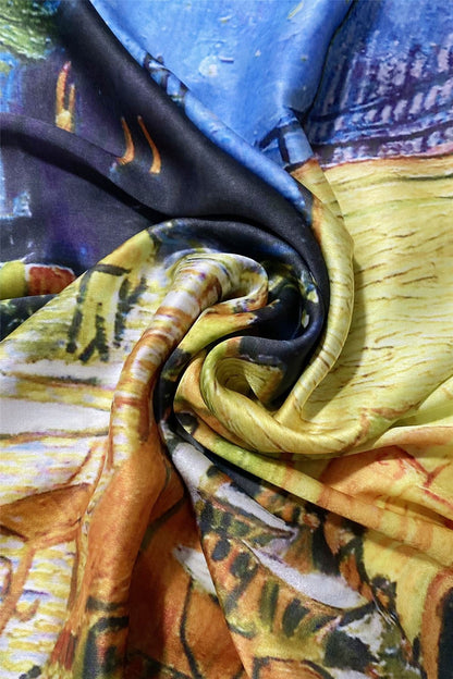 Luxury Pure Silk Van Gogh Masterpiece Art Scarf - Premium Fine Art Fashion Accessory Featuring Famous Painting Print