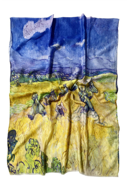 Luxury Pure Silk Van Gogh Masterpiece Art Scarf - Premium Fine Art Fashion Accessory Featuring Famous Painting Print