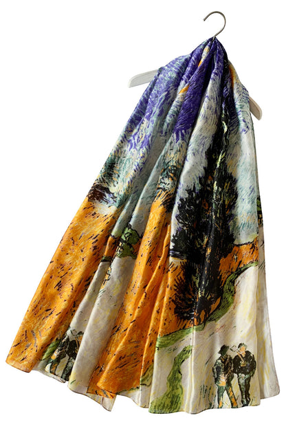 Luxury Pure Silk Van Gogh Masterpiece Art Scarf - Premium Fine Art Fashion Accessory Featuring Famous Painting Print