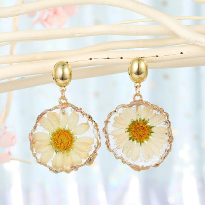 Daisy Resin Jewelry Set Necklace & Earrings Real Flower