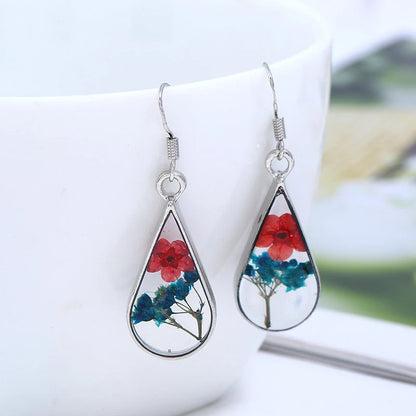 Mini Teardrop Real Flower Resin Earrings