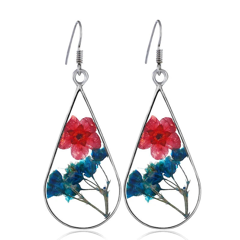 Mini Teardrop Real Flower Resin Earrings