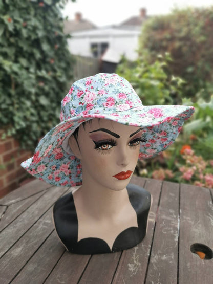 Ladies Wide Brim Summer Hat Flower Floral Print Sun Hat Gardening