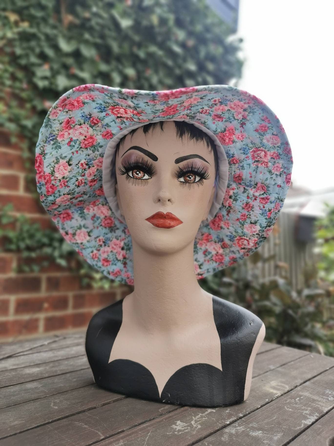 Ladies Wide Brim Summer Hat Flower Floral Print Sun Hat Gardening