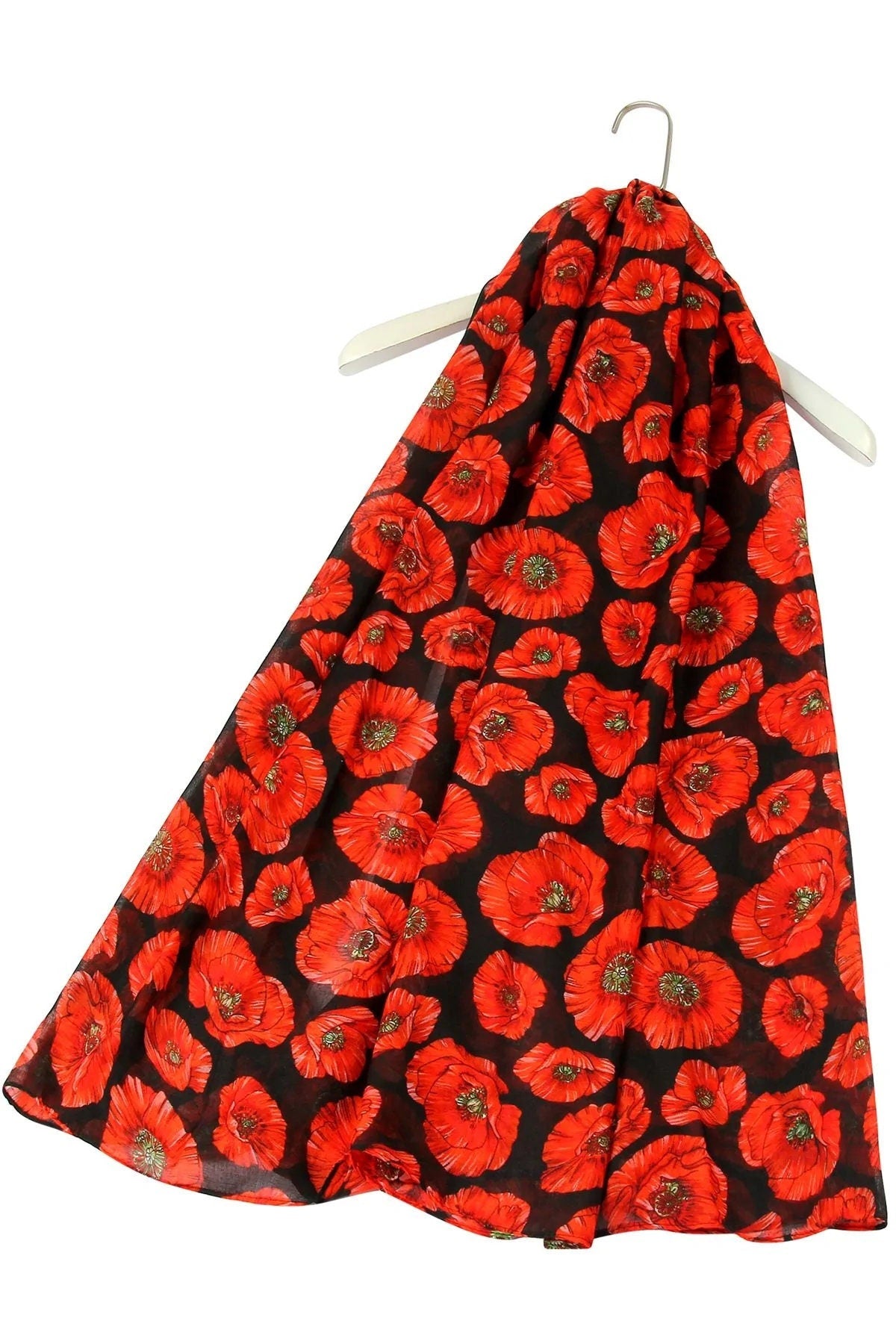 Beautiful Black Red Poppy Print Scarf Gift Idea