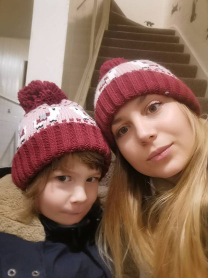 Llama Knitted Beanie Bobble Hat Children Woman Animal Pink Green Adult Kid Family Matching  Style Christmas gift