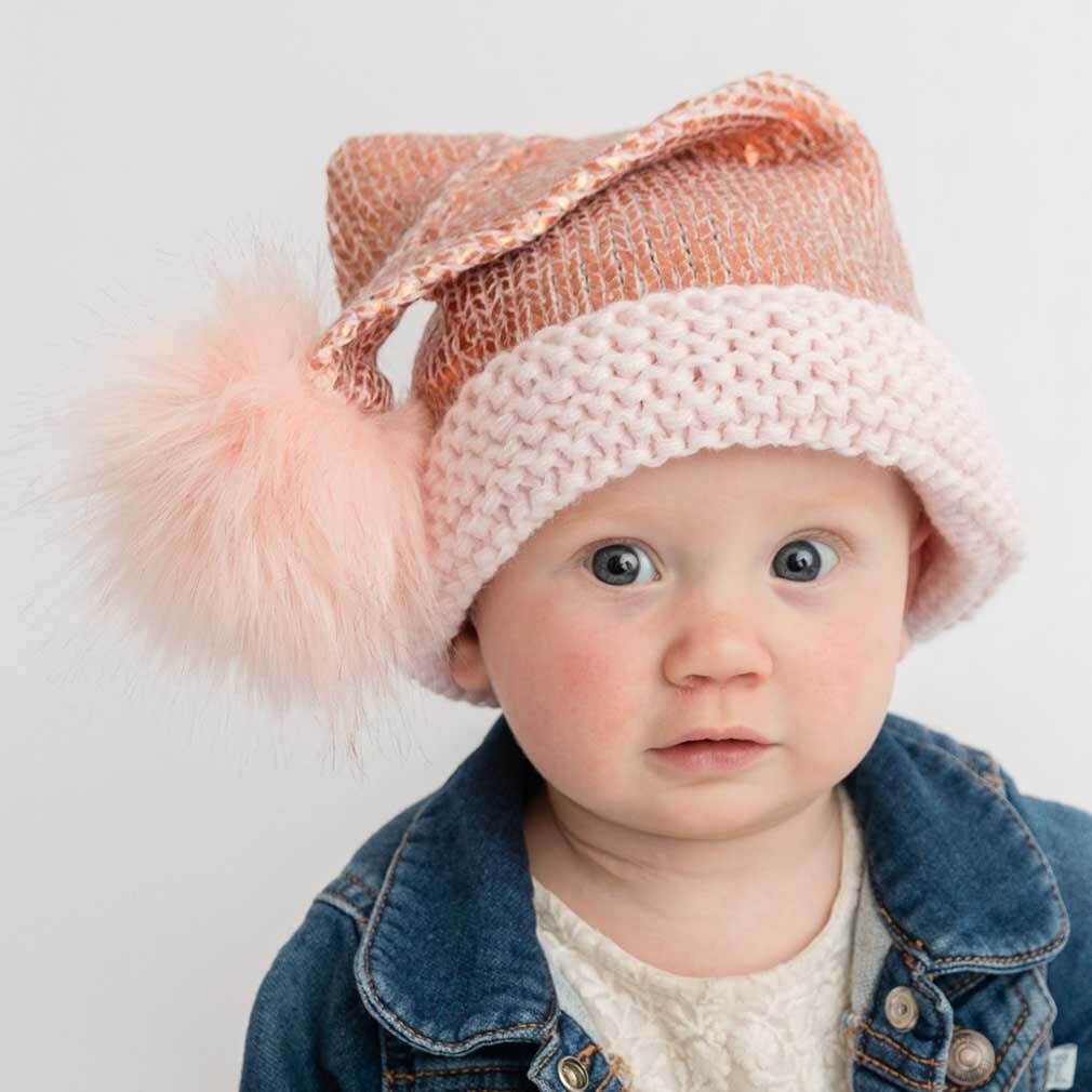 Handcrafted Rose Gold and Silver Shimmer Winter Fun Hat - Festive Holiday Baby & Children's Sparkly Metallic Stocking Cap