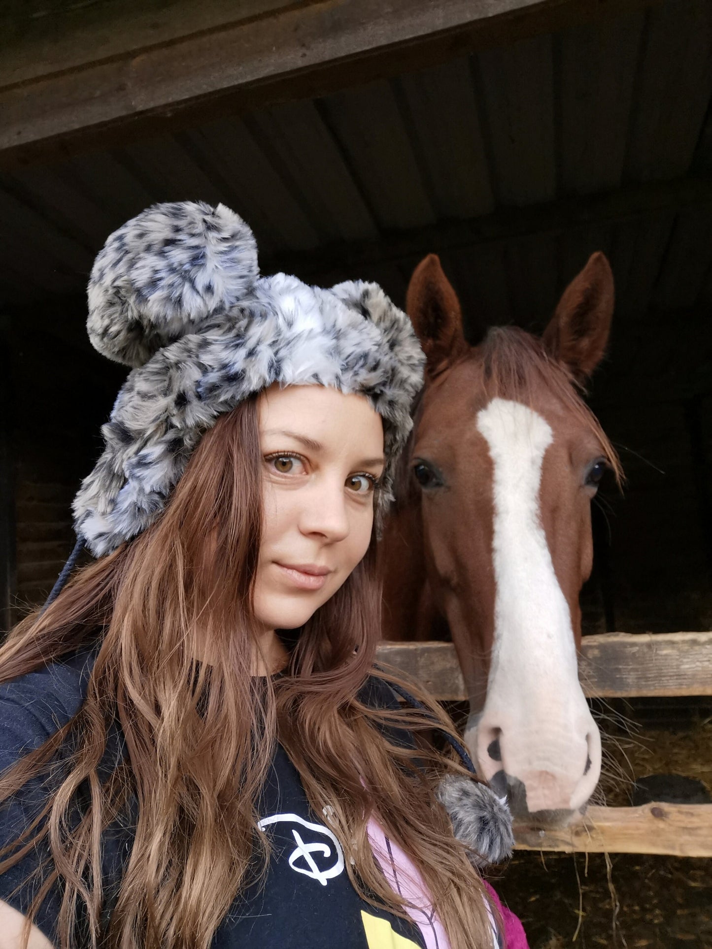 Giant Ears Bear Hat With Pom-Poms Adults' Women Ladies Leopard Funny Winter Christmas Gift