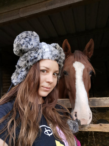 Giant Ears Bear Hat With Pom-Poms Adults' Women Ladies Leopard Funny Winter Christmas Gift
