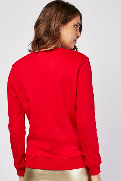 Ladies' Santa Sweatshirt Red Funny Christmas Print Gift Novelty Sweater