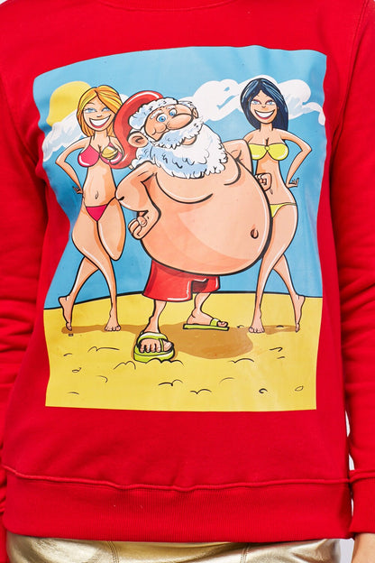 Ladies' Santa Sweatshirt Red Funny Christmas Print Gift Novelty Sweater