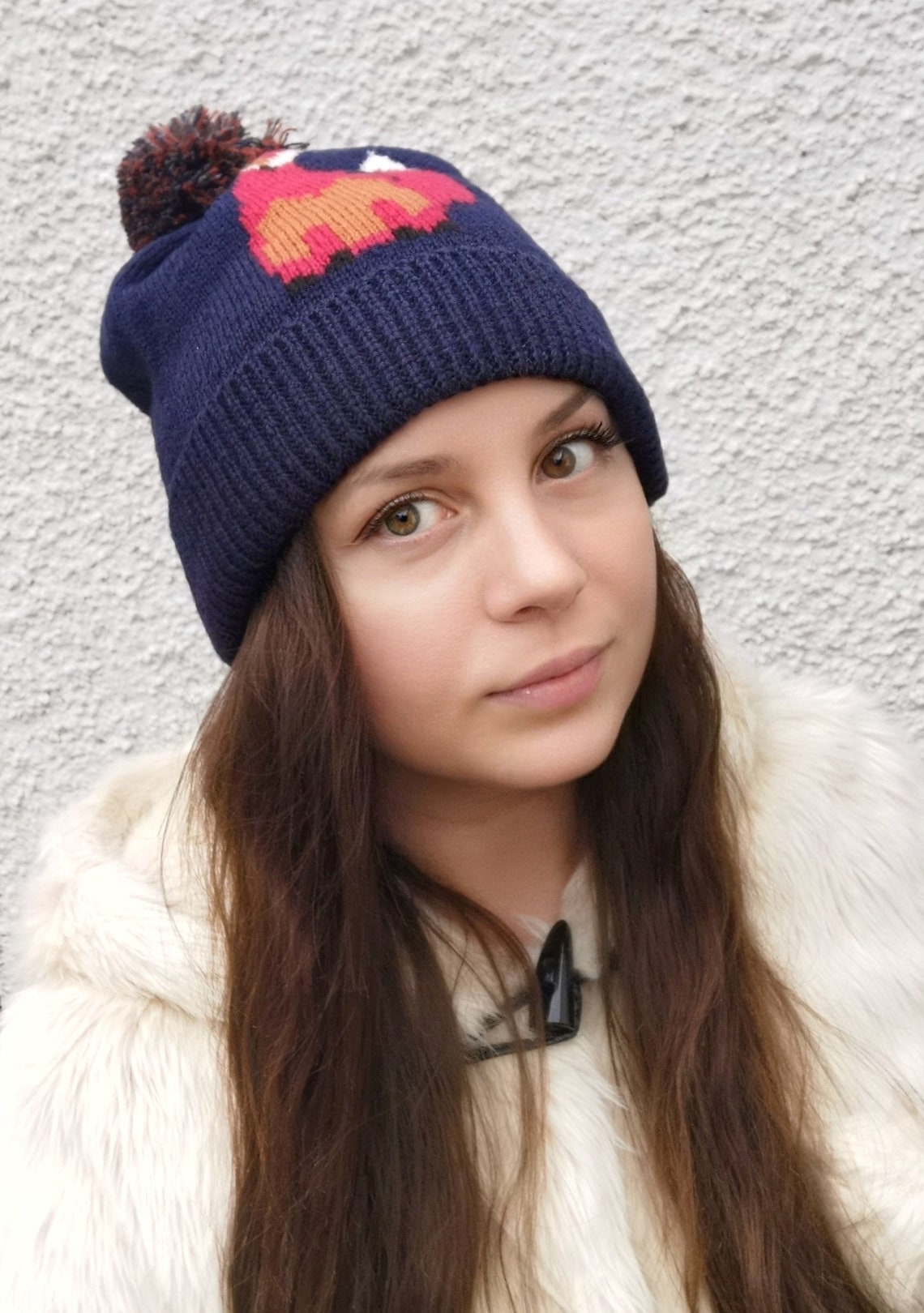 Cosy and Cute: Blue Animal Fox Knitted Beanie Bobble Hat
