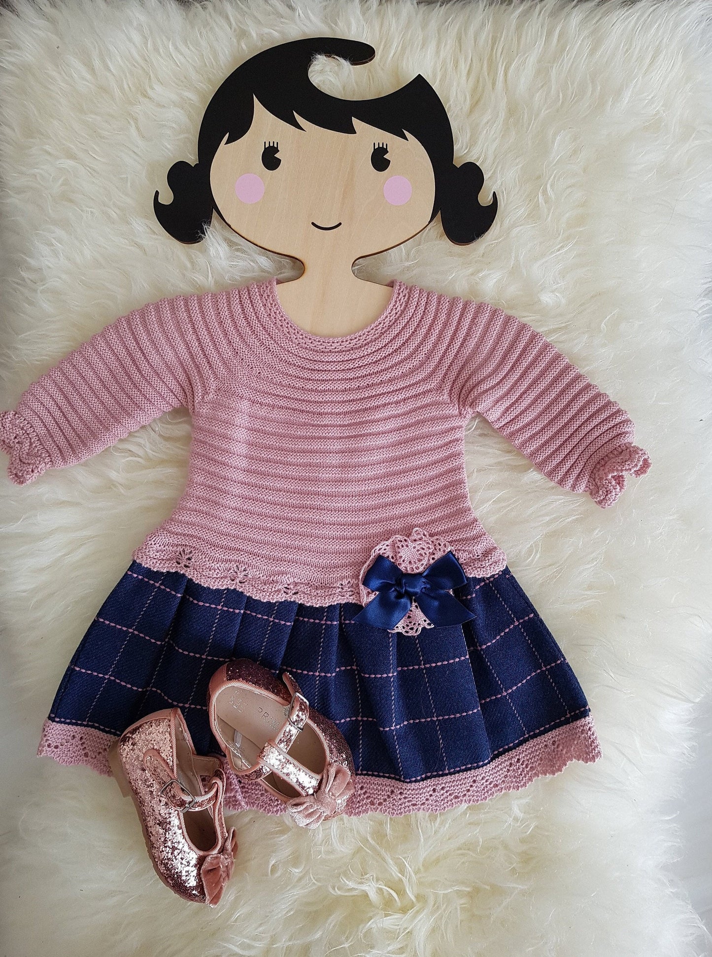Vintage-Inspired Newborn Baby Girl Knit Dress – Traditional Romany & Spanish Style Gift