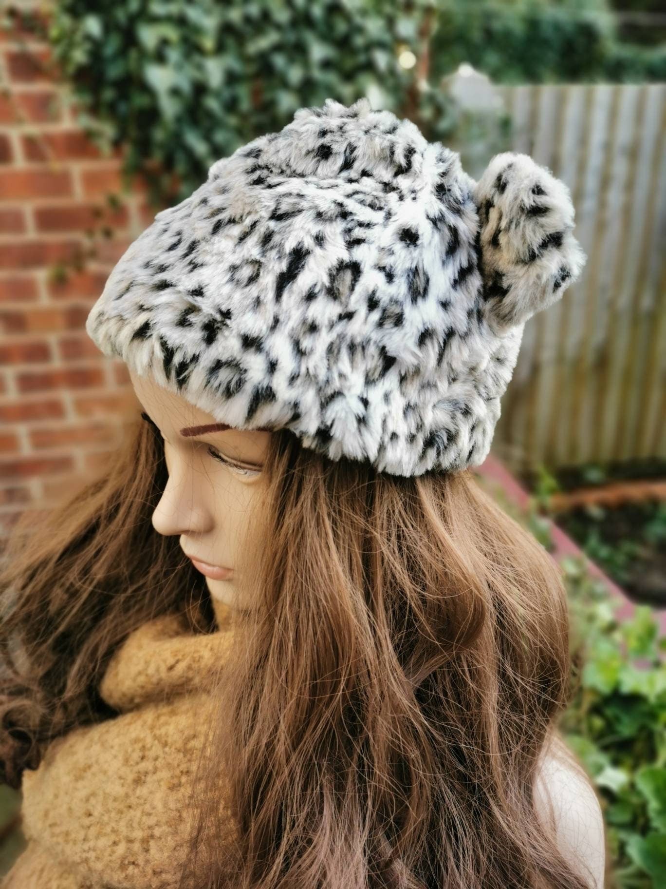 Faux fur leopard cat hat with ears