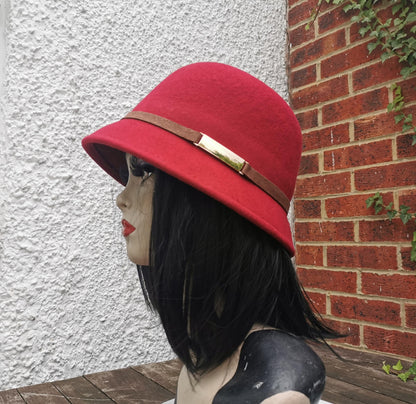 Vintage-Inspired 100% Wool Cloche Hat - Maroon or Black, Adjustable Fit Christmas gift