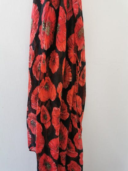 Beautiful Black Red Poppy Print Scarf Gift Idea