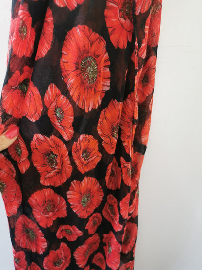 Beautiful Black Red Poppy Print Scarf Gift Idea