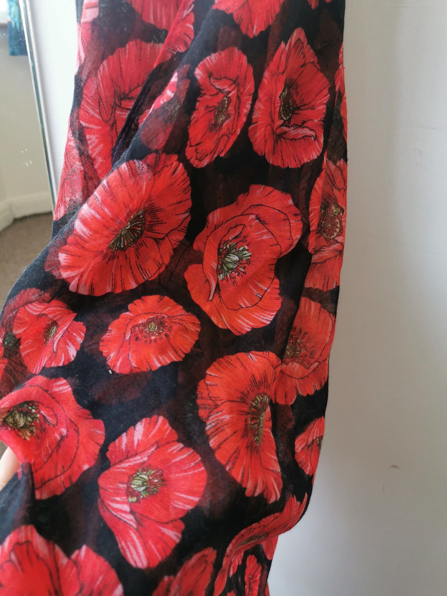 Beautiful Black Red Poppy Print Scarf Gift Idea