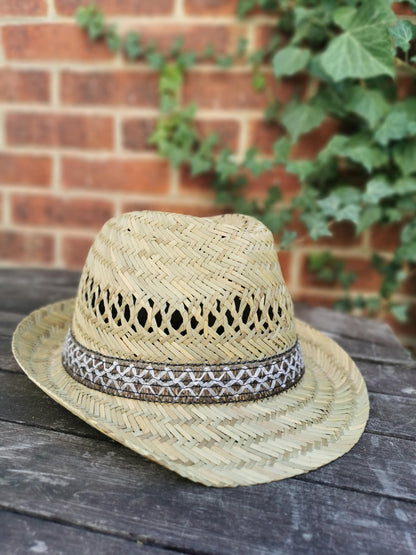 Classic Men's Straw Trilby Fedora Hat - Lightweight Summer Beach Sun Protection Panama Style Fashion Accessory