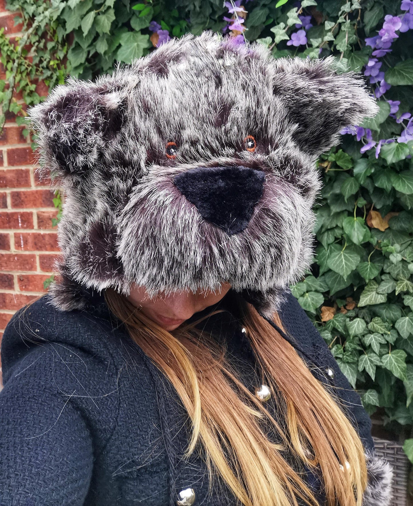 Furry Bear Hat With Pom-Poms Adults' Women Men Ladies Unisex Funny Winter
