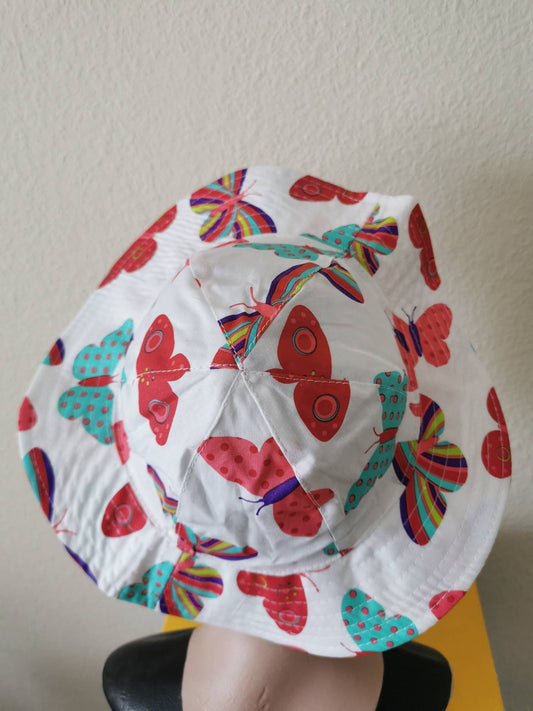 Girls Wide Brim White Butterfly Floppy Sun Hat