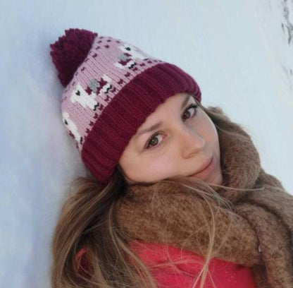 Llama Knitted Beanie Bobble Hat Children Woman Animal Pink Green Adult Kid Family Matching  Style Christmas gift