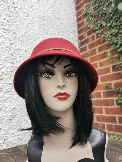 Vintage-Inspired 100% Wool Cloche Hat - Maroon or Black, Adjustable Fit Christmas gift
