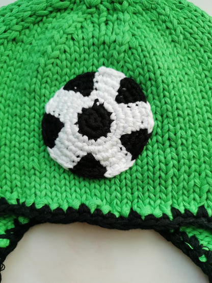 Green Children Hand Knit Soccer Beanie Hat 2-6 years