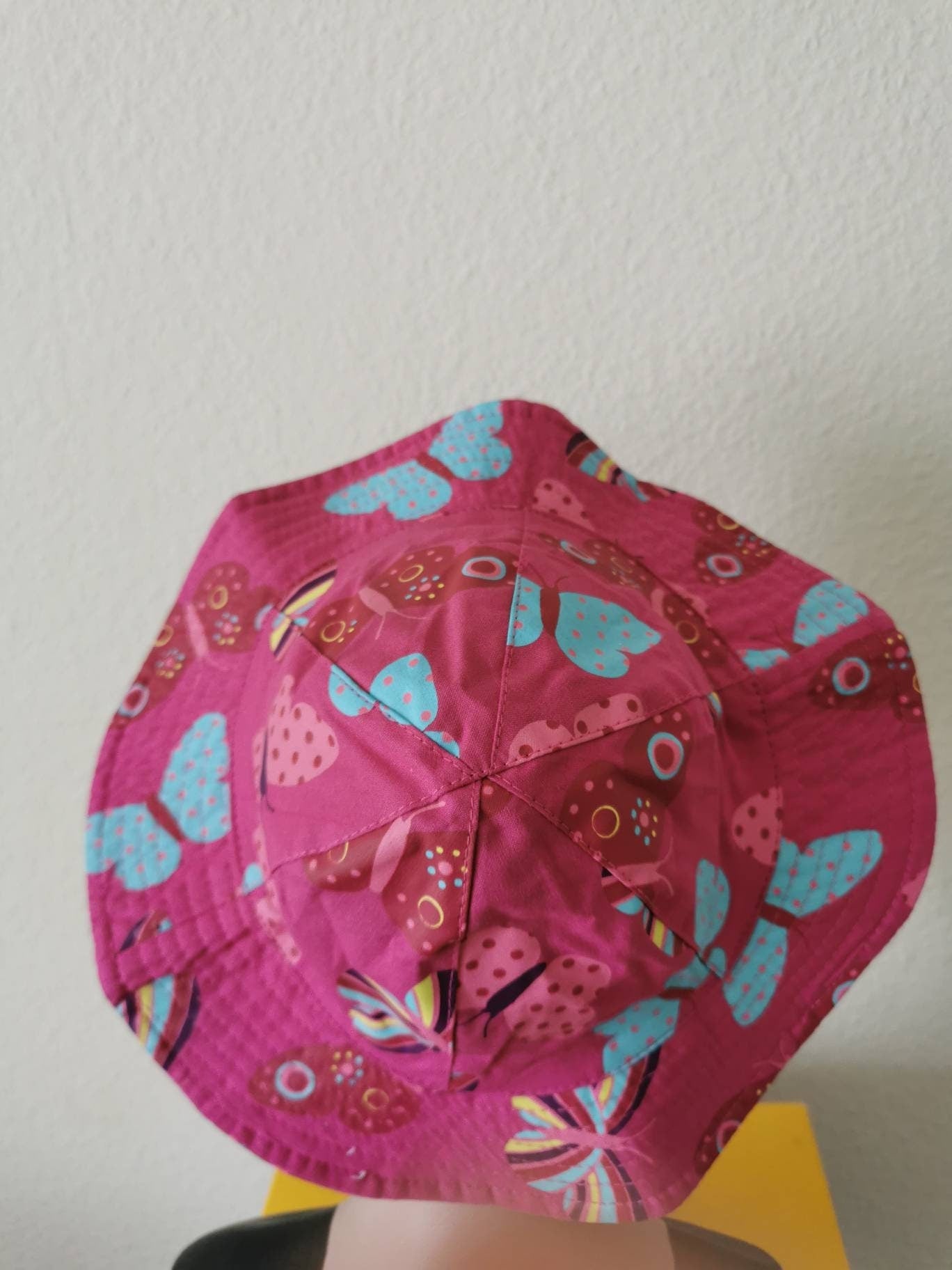Girls Wide Brim Pink Butterfly Floppy Sun Hat