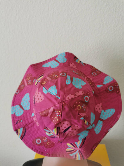 Girls Wide Brim Pink Butterfly Floppy Sun Hat
