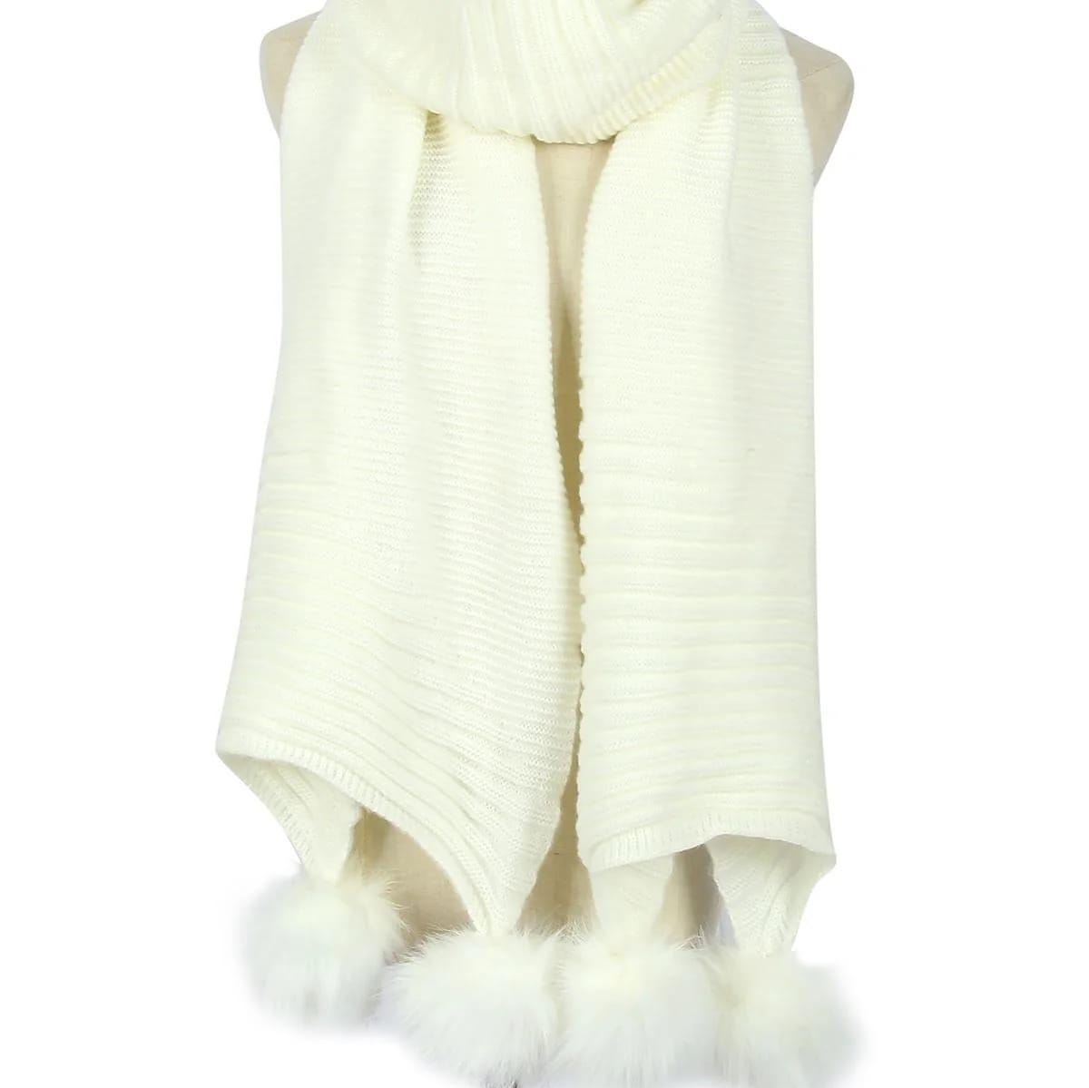 Knitted Faux Fur Pom Pom Scarf