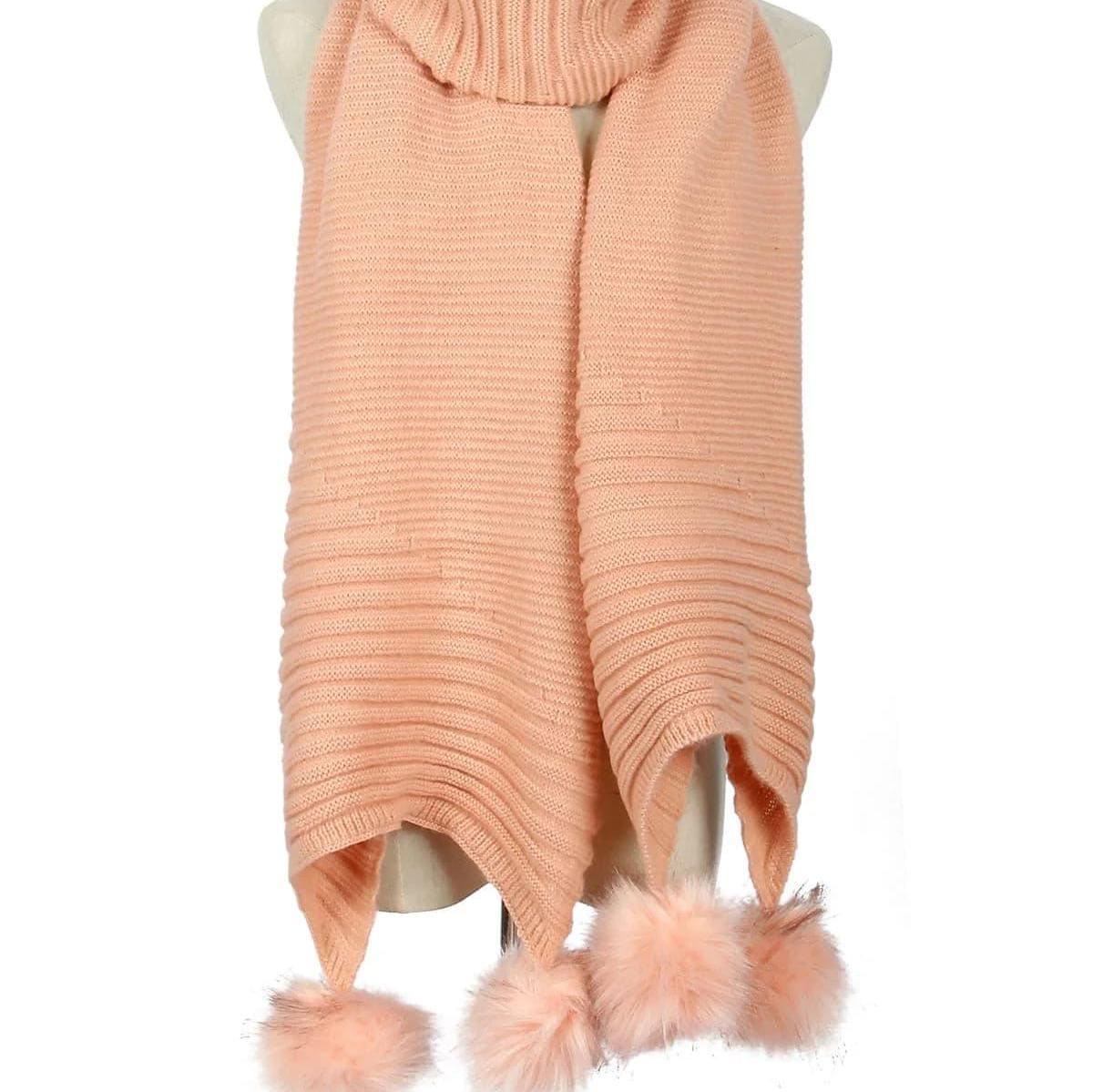 Knitted Faux Fur Pom Pom Scarf