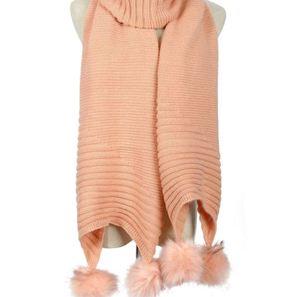 Knitted Faux Fur Pom Pom Scarf