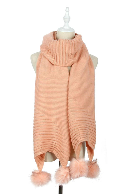 Knitted Faux Fur Pom Pom Scarf