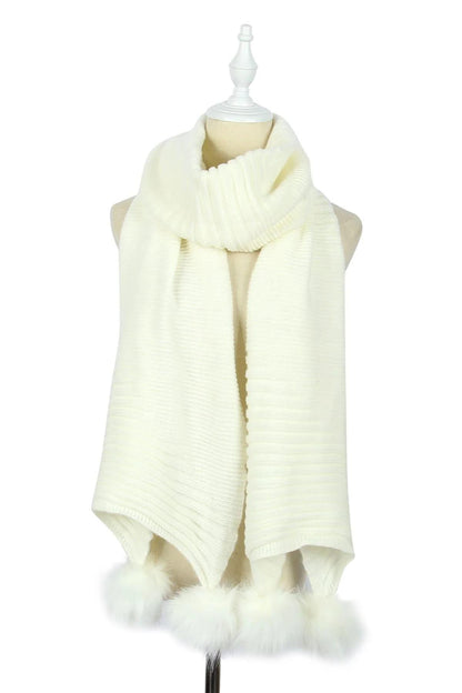 Knitted Faux Fur Pom Pom Scarf