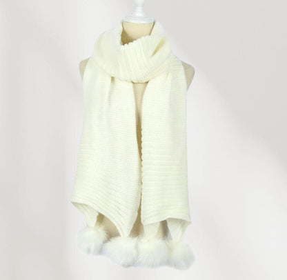Knitted Faux Fur Pom Pom Scarf