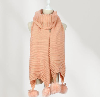 Knitted Faux Fur Pom Pom Scarf