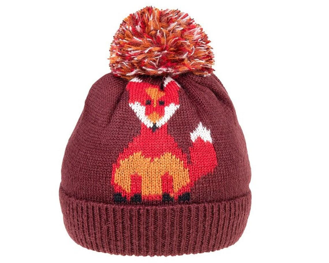 Cosy and Cute: Blue Animal Fox Knitted Beanie Bobble Hat