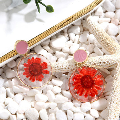 Real Flower Resin Earrings Gold Finish