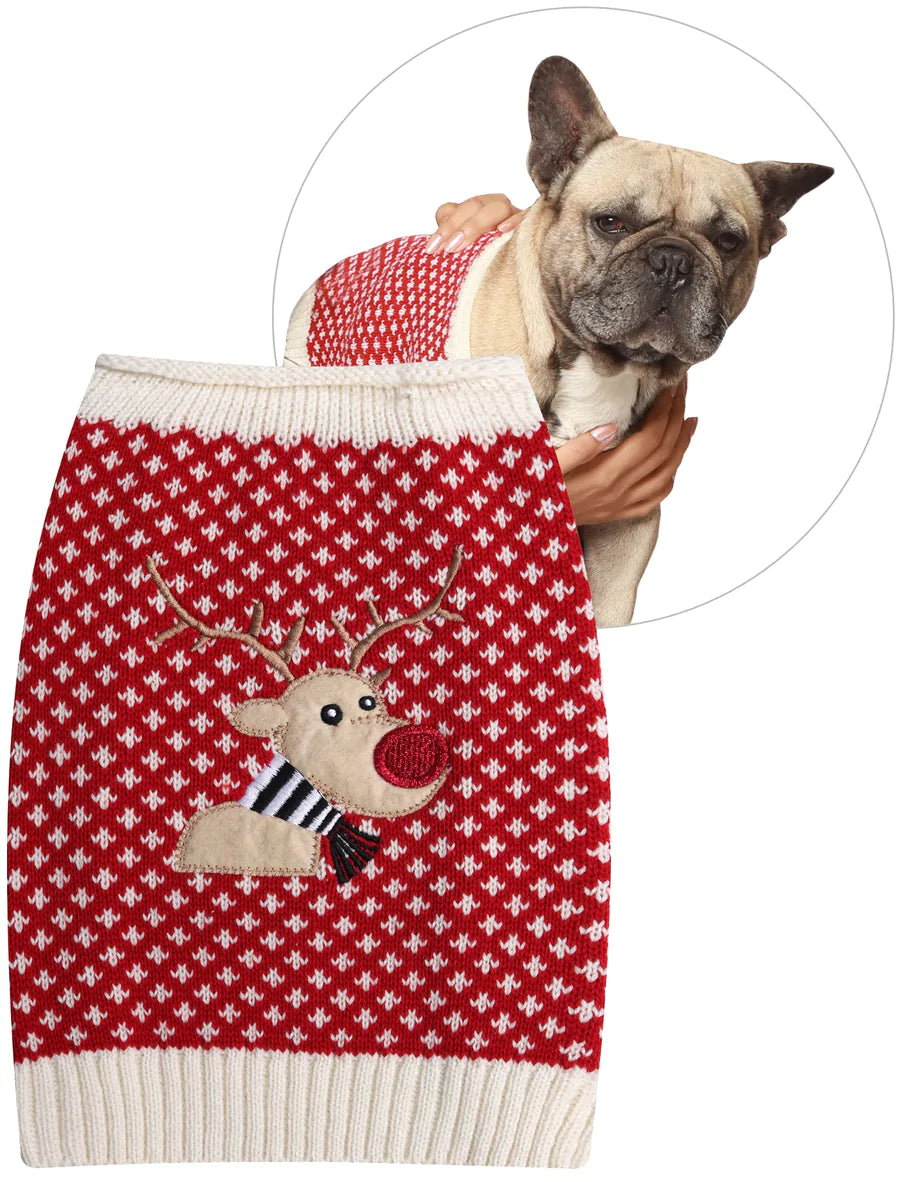 Red Reindeer Christmas Jumper for Small Dogs